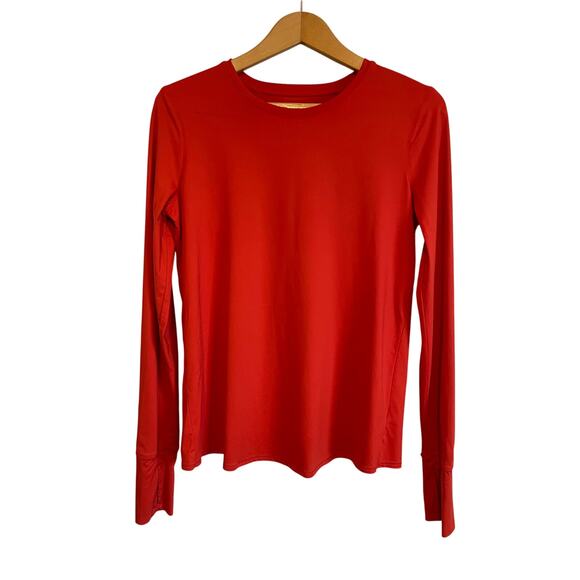 Athleta Sunlover UPF Tulip Back Top long sleeve orange logo solid stretchy Small - Picture 1 of 9